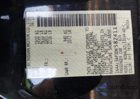 2013 Nissan Altima 2.5 Sl z USA, uszkodzony, nr VIN 1N4AL3AP3DN582411